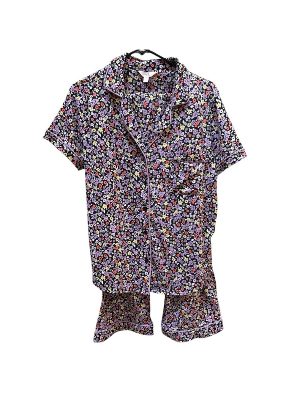 Secret Treasures Pajama Set Large Purple Floral Button Shirt Pants Lightweight